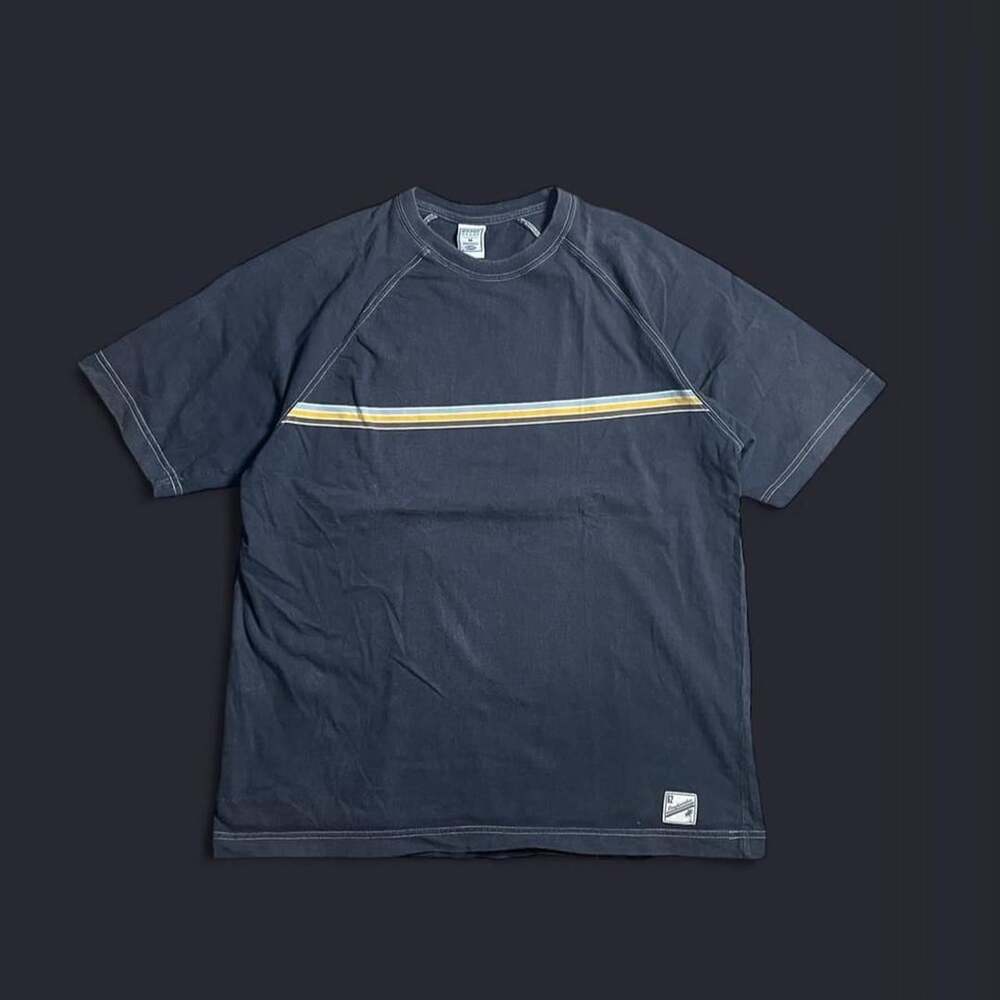 Vintage Striped Skater Tee Shirt Mens Medium Faded Navy / Dark Grey Y2K